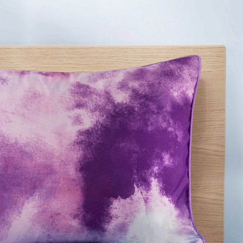 King/Cal King Watercolor Tie Dye Printed Comforter Set with Throw Pillow, Purple