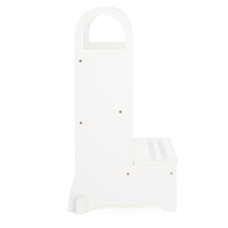 White Wooden Two-Step Stool with Handles and Non-Slip Treads