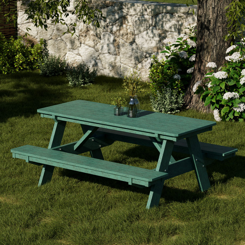 Table de pique-nique 72 "avec bancs attachés Heritage, Vert pelouse