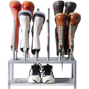 New Improved System- Boot Stax: Vertical Hanging Boot Rack, Boot Storage, Boot Organizer: 1 Vertical Rod That Swivels + 6 Silver Boot Hangers