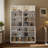 85.8" H X 47.2" W Rattan Tall Bookcase With 7 Shelves, Book Cabinet Storage Bookcase Set, with White Downlights For Living Room, Study