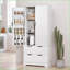 Armoire de cuisine | Organisateur de rangement 72 po blanc cannelé moderne avec 2 grands tiroirs Étagères à épices 8 portes | Panneau de fibres à densité moyenne | Tiroirs inclus