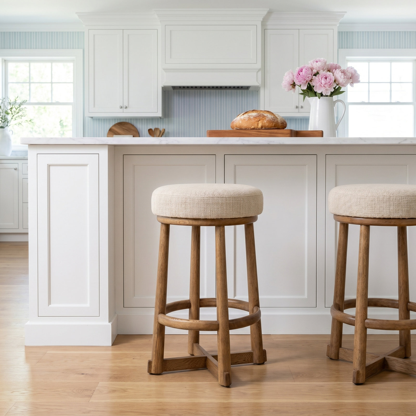 STARIA Swivel Upholstered Counter Stool with Solid Wood Frame
