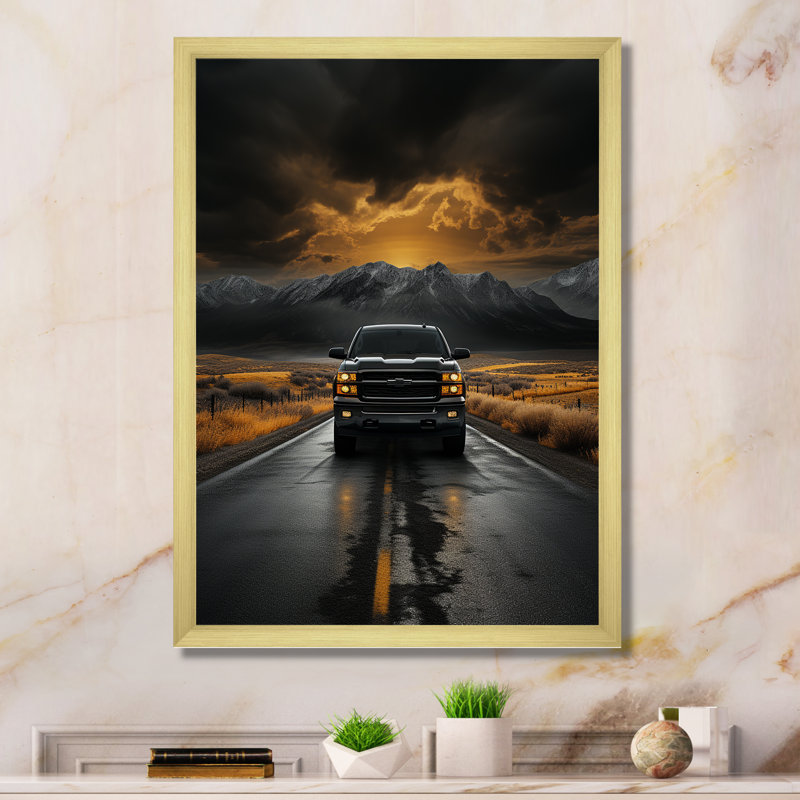 Hosking Pickup Truck the Road - Imprimé, H 20 po x l 12 po x P 1 po, Encadrement doré