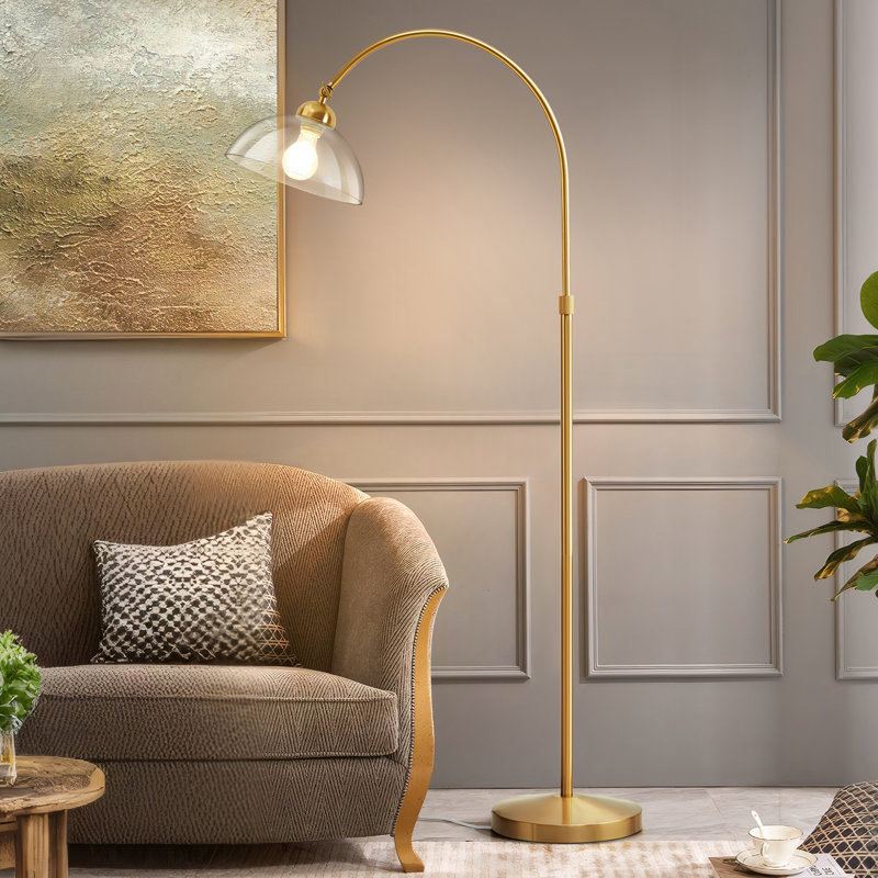 62'' Modern Standing Tall Arched/Arc Floor Lamp with adjustable Glass Shade and On/Off Foot Switch Gold Floor Lamp for Living Room