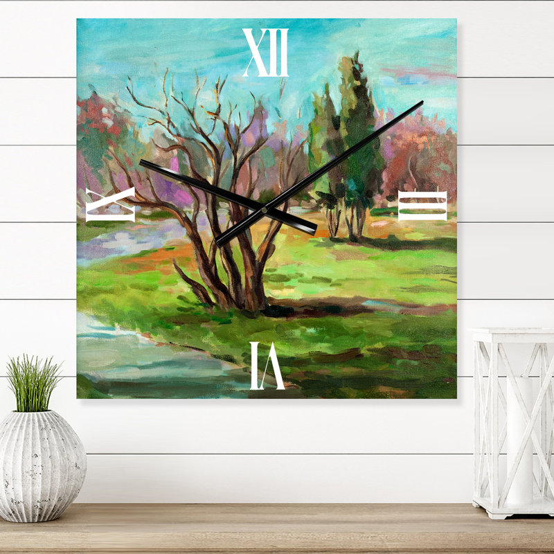 Deux arbres dans un paysage verdoyant - Horloge murale traditionnelle, Grand