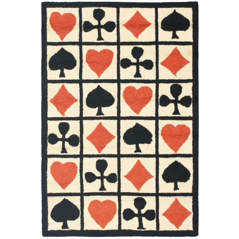 Ivory and Multi Wool Poker Lovers Rectangular Rug