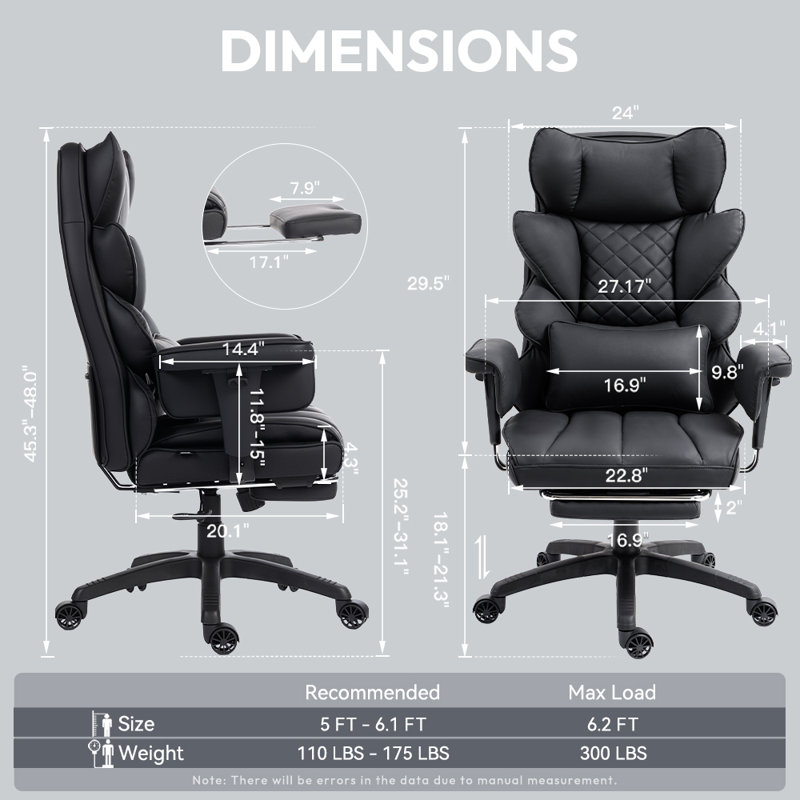 Big & Tall Office Chair - PU High Back Gaming/Executive Desk Chair with Pocket Spring Cushion, Adjustable Armrests, Lumbar Support & Footrest，Black