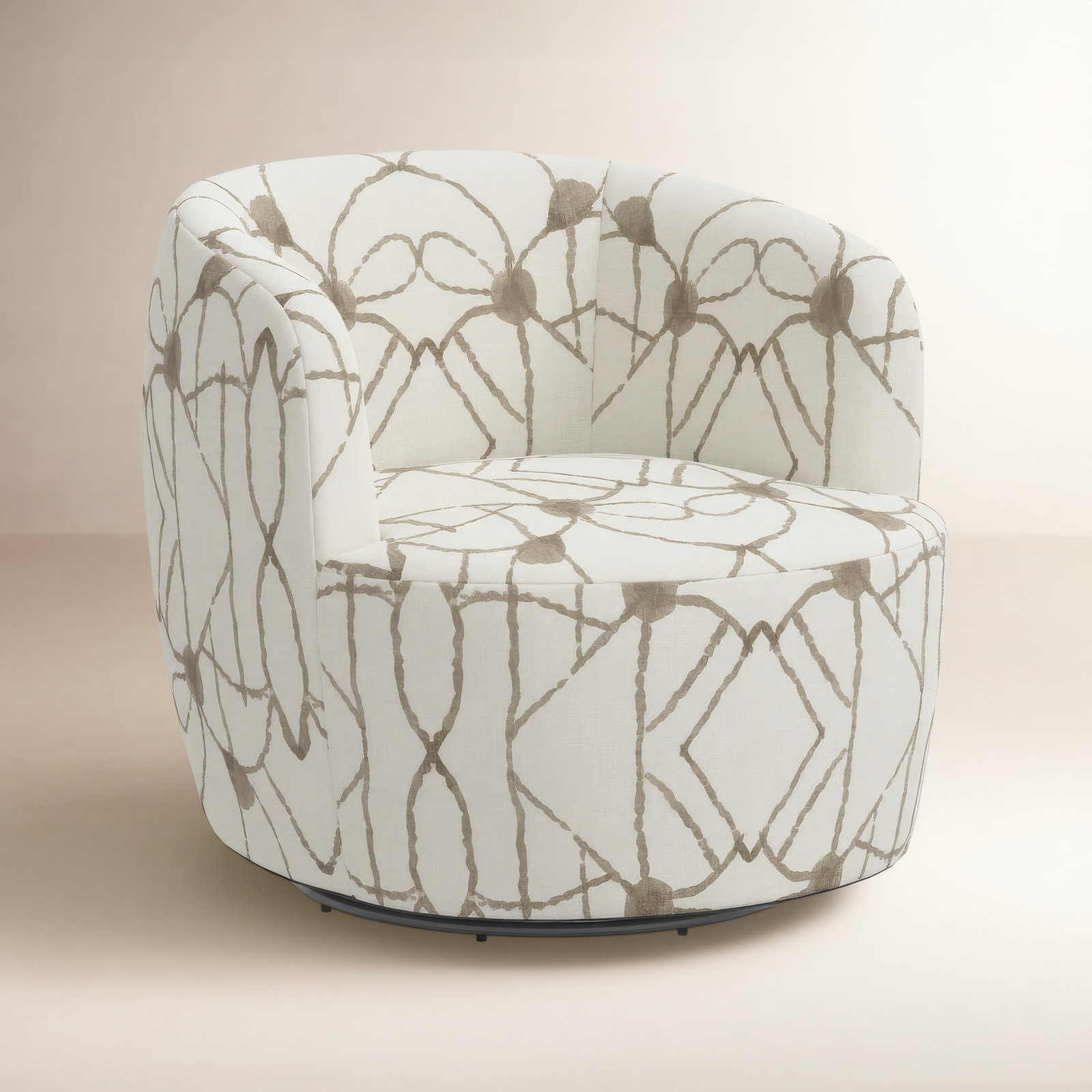 Mina Swivel Barrel Chair, Hans Cream Geometric