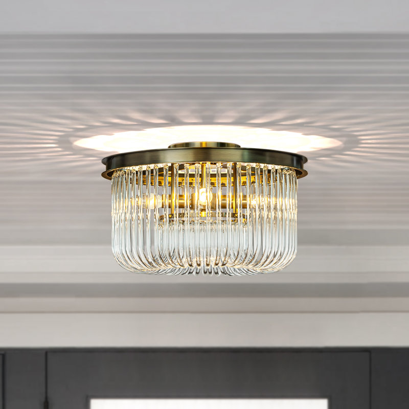 Andon Modern Elegant Round Glass Flush Mount Ceiling Light Antique Gold For Dining Room
