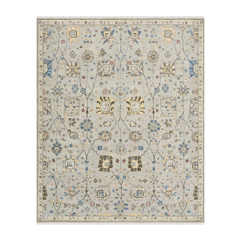 Bristol Hand Knotted Wool Floral Area Rug, Rectangle 8' x 10'
