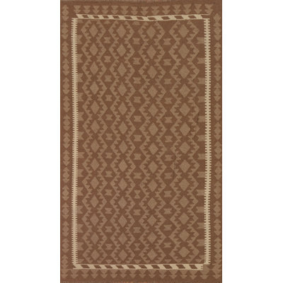 Brown Kilim Wool Area Rug 5x8