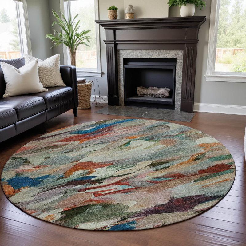 Premium Machine Washable Dahl AMF1075 Abstract Rug, Round 8'