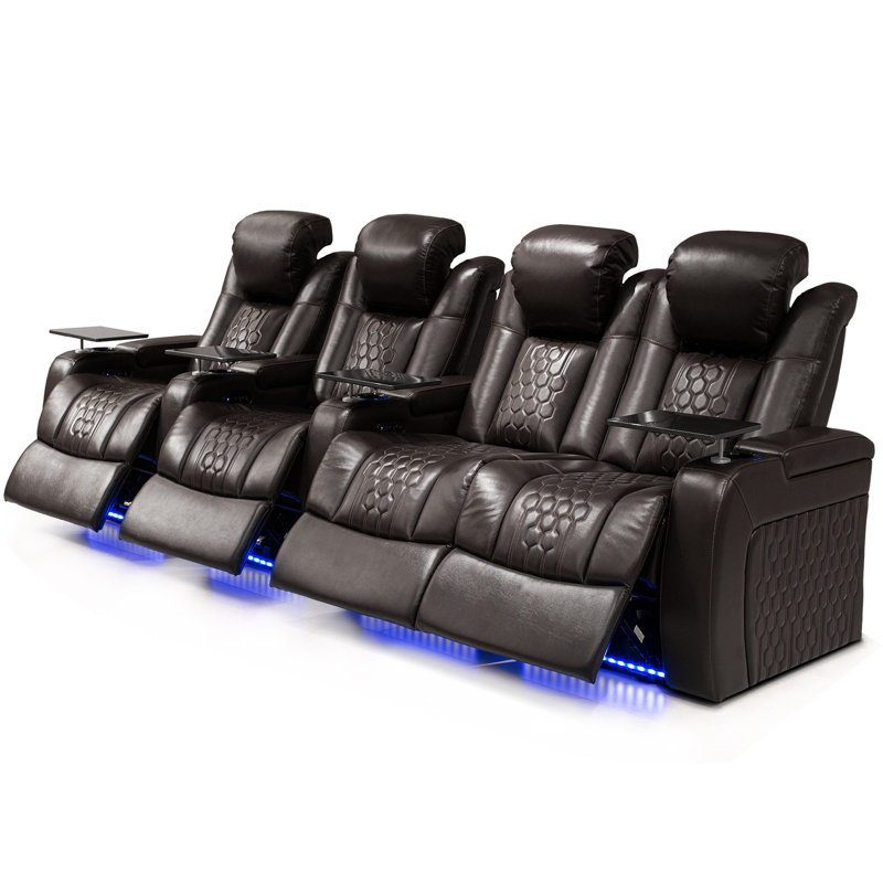 124.4"Power Recliner 4 PC Made Withtop-Grain Nappa,Fully Adjustable Relaxation,Smart Charging,Dynamic RGB LED Lighting,COFFEE