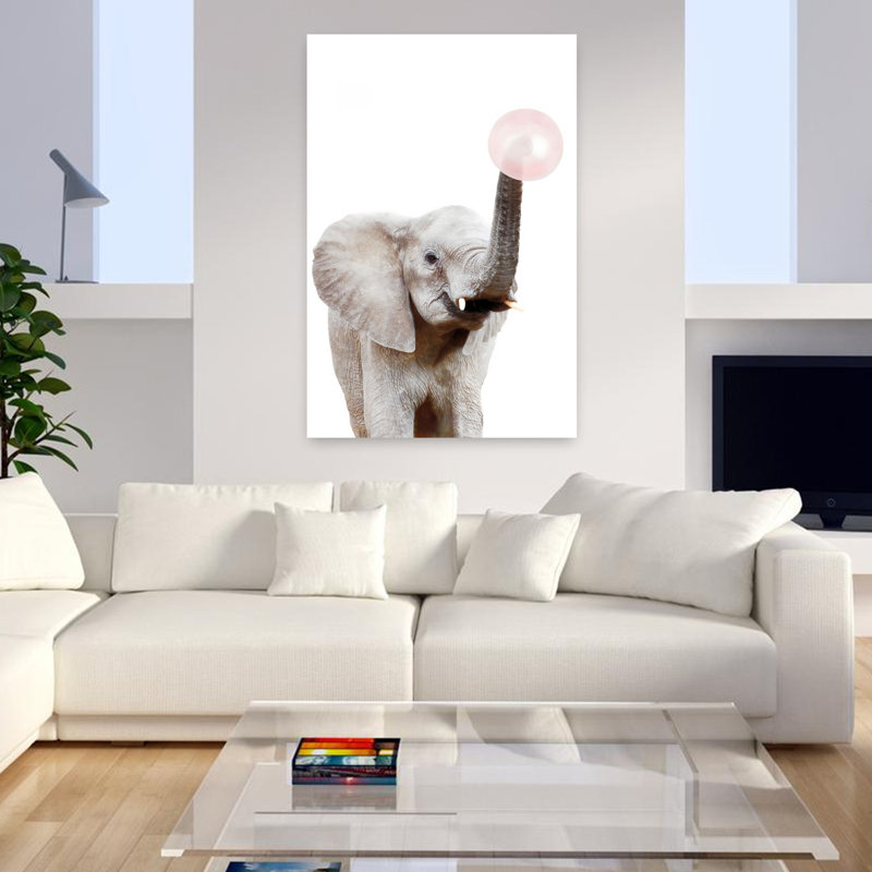 Art mural contemporain Bubblegum Elephant, 48" H x 32" W