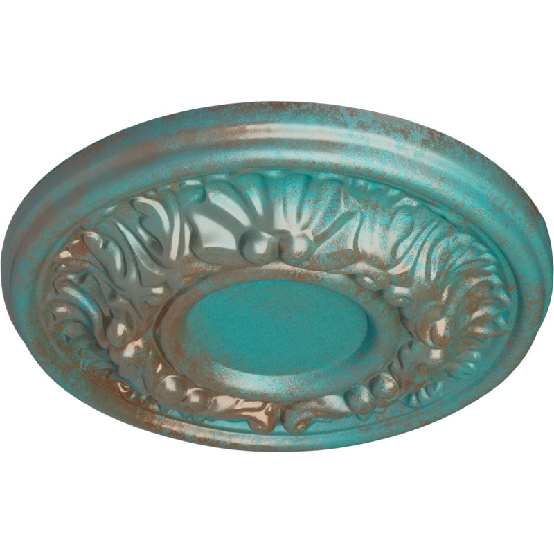 Endurathane Odessa Ceiling Medallion, 7 1/2"OD x 1 1/8"P (Fits Canopies up to 2 1/2"), Hand-Painted Copper Green Patina Finish
