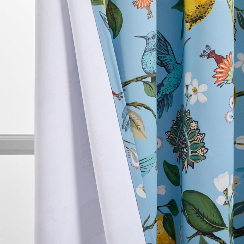 Curtains Decorative French Country Grommet Antique Decor Hummingbird Window Covering For Living Room Bedroom Dining, Blue