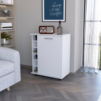 White Bar Cart With 6 Rack And Versatile Work Surface Modern Spacious Storage Options