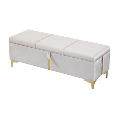 Elegant Upholstered Storage Ottoman,Storage Bench With Metal Legs For Bedroom,Living Room,Fully Assembled Except Legs
