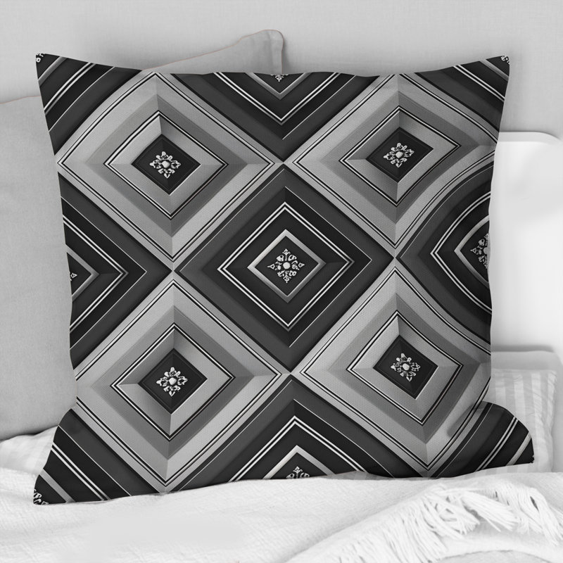 Coussin décoratif noir et gris anthracite, H 16 po x l 16 po