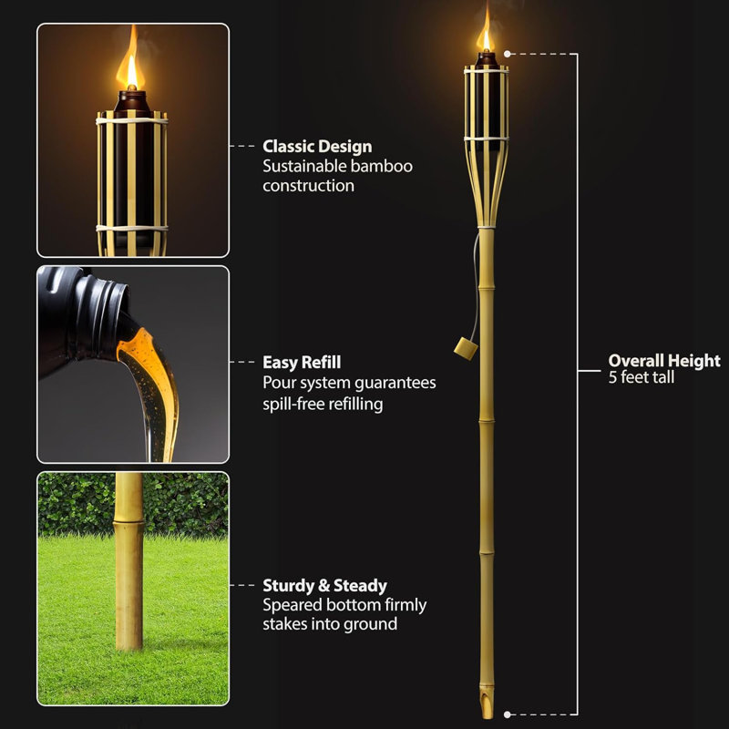 Sorbus 48" Bamboo Outdoor Tiki Torches (Set of 12) - Decorative Garden & Backyard Lights