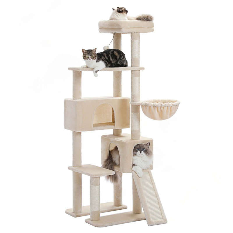 Tour pour chat 61 "avec échelle et deux condos doubles, Beige