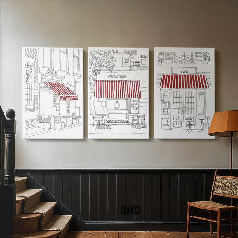 Auvent rayé I - Toile tendue avec châssis sur mesure - 3 pièces, H 12 po x l 24 po