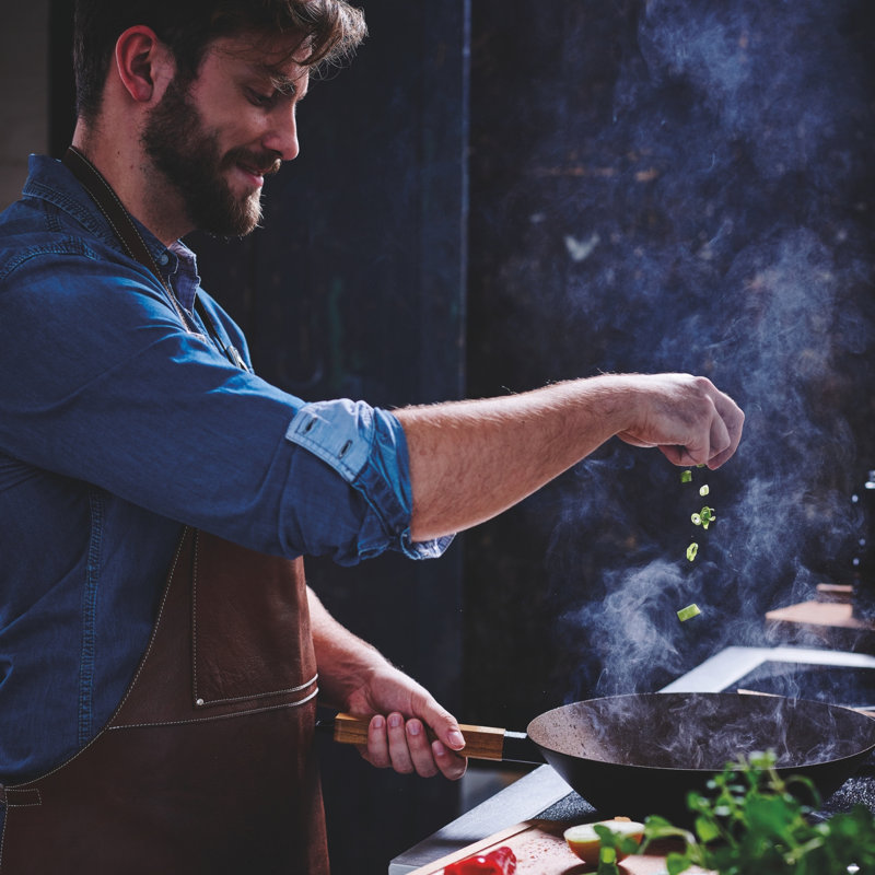 Wok en acier au carbone bleu Alva, 12 po