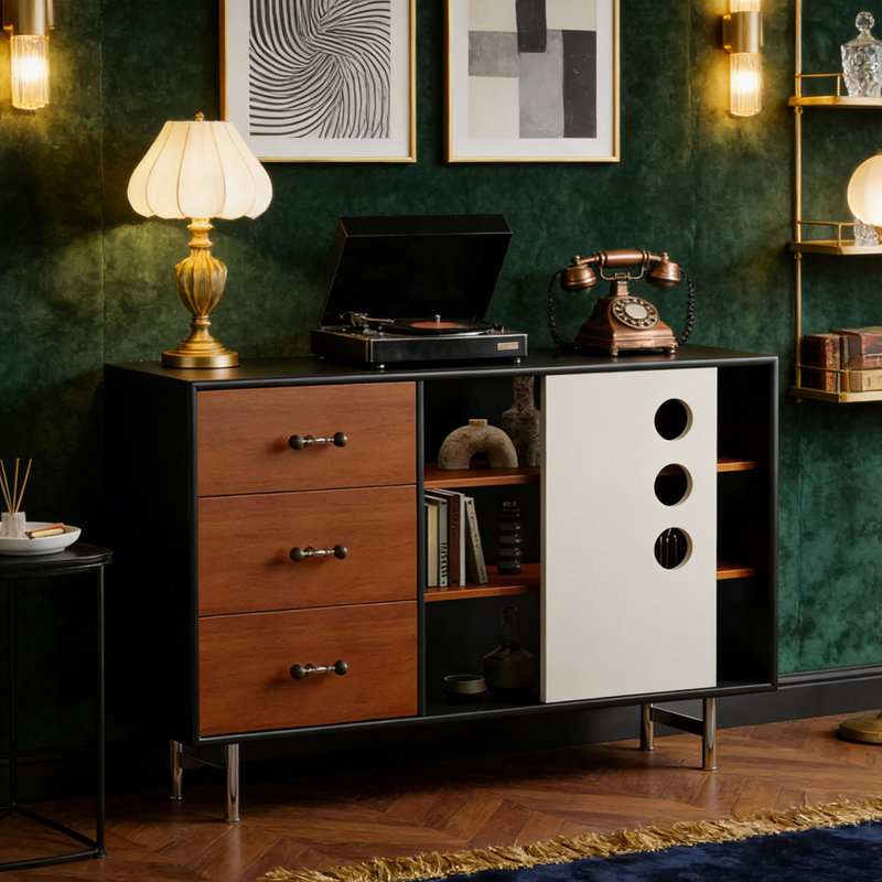 Armoire de rangement décorative rétro multifonctionnelle, H 31,49 po x l 47,24 po x P 13,77 po