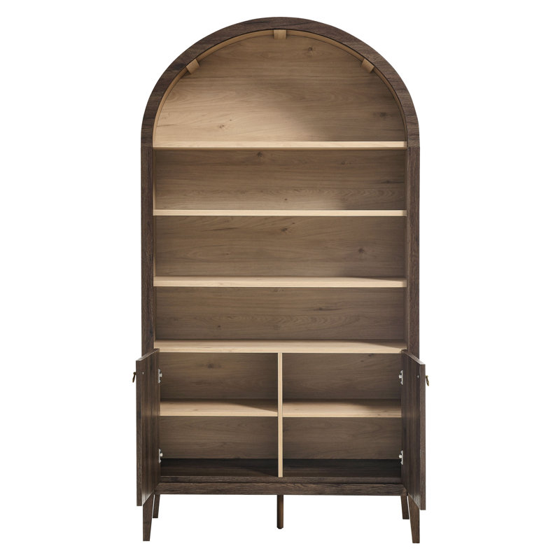 Nolan 74" Tall Arched Storage Display Cabinet Bookshelf, Dark Walnut