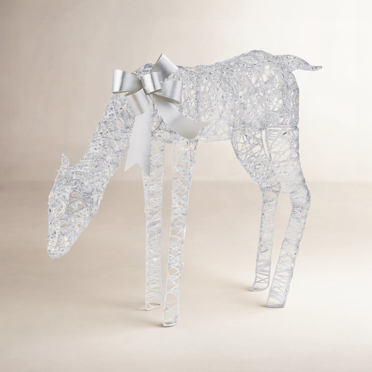 Metallic Silver Reindeer, Pre-Lit with 120 Micro Warm White LED Lights, Plug In, 19"H x 7"W x 24"D