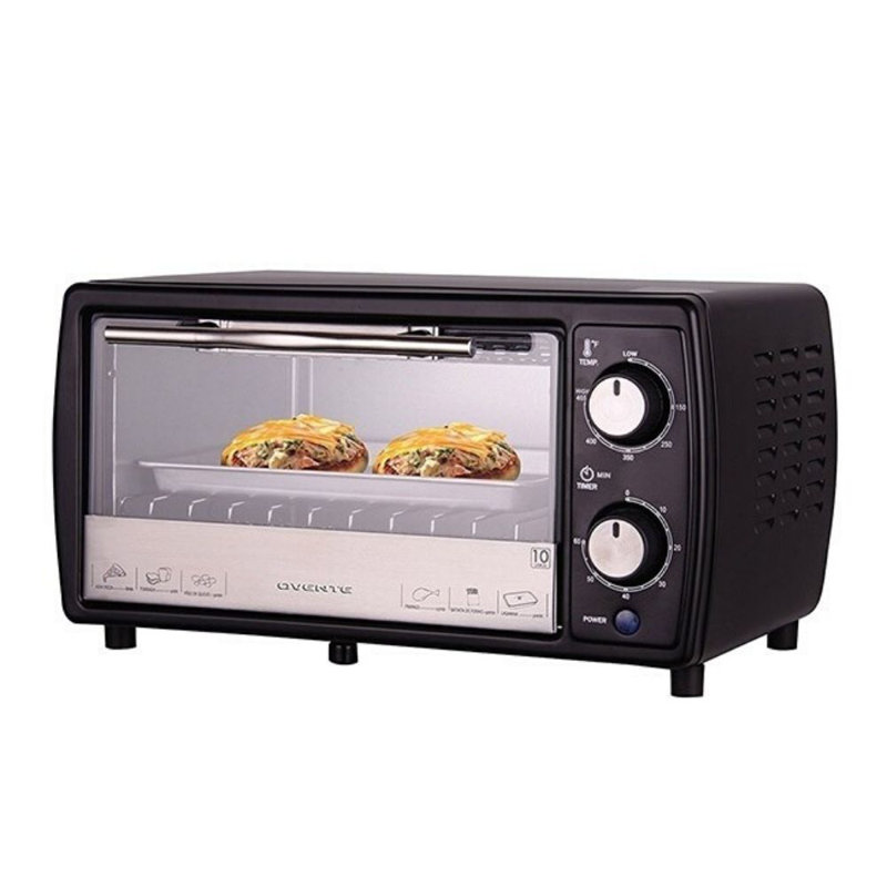 OVENTE 4-Slice Countertop Toaster Oven, 700W Stainless Steel Body, 60-Minute Timer and LED Indicator Lights, Portable with Cool Touch Handle and Easy to Clean Baking Pan & Crumb Tray, Black TO6895B
