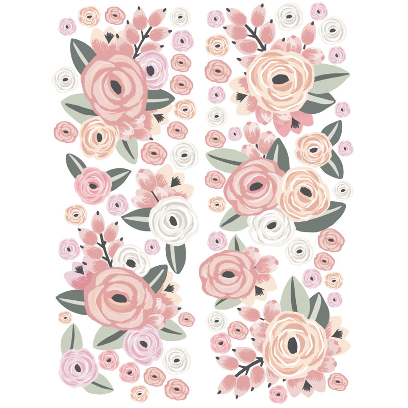 Décalcomanie murale fleurs graphiques, Rose délavé