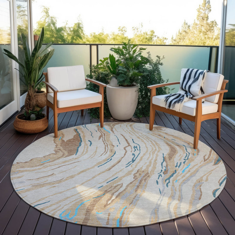 Tapis ivoire intérieur / extérieur lavable à la machine Chayden ACN1037, Rond 8 pi