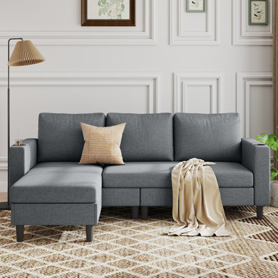 78" L-Shaped Sectional Sofa, 3-Seat Linen Couch with Washable Covers, for Living Room & Apartment