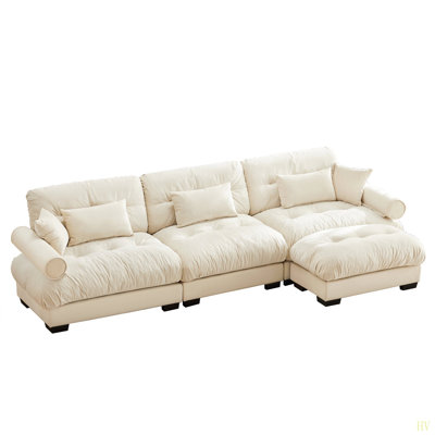 Comfort Oversized Modular Velvet Sectional Sofa Couch With Movable Ottoman,Corner Sectional With Bolstered Armrests, Deep Seat Cloud Couch, Convertible L Shaped Couch For Living Room