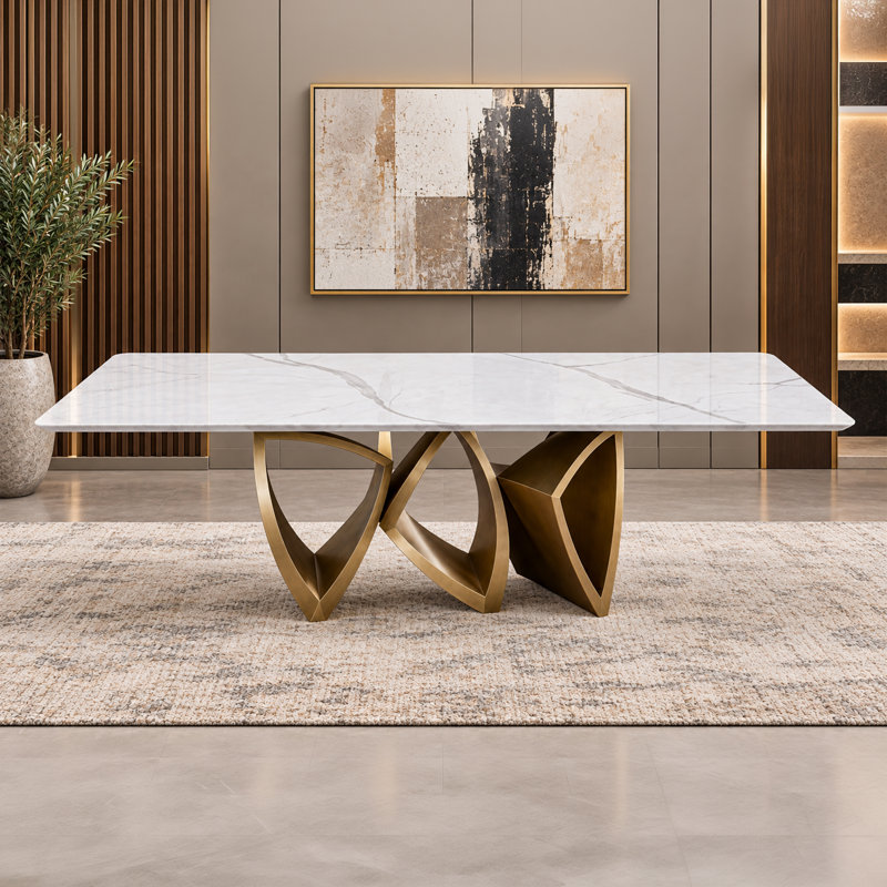 Ensemble de salle à manger Lamont 7 pièces avec table en faux marbre et 6 chaises rembourrées