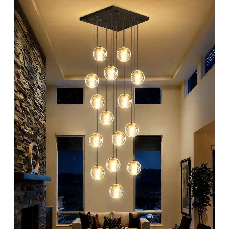 16 Lights Glam Crystal Chandelier Long Light, Matte Black