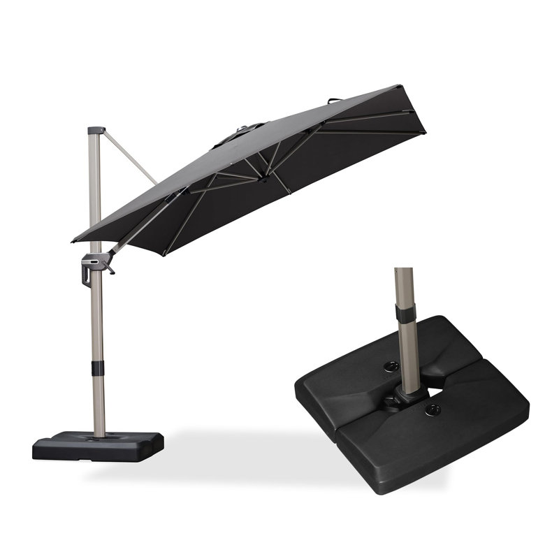 Kersten 8' Square Cantilever Aluminum Offset Grey Umbrella With 360° Rotation And Base