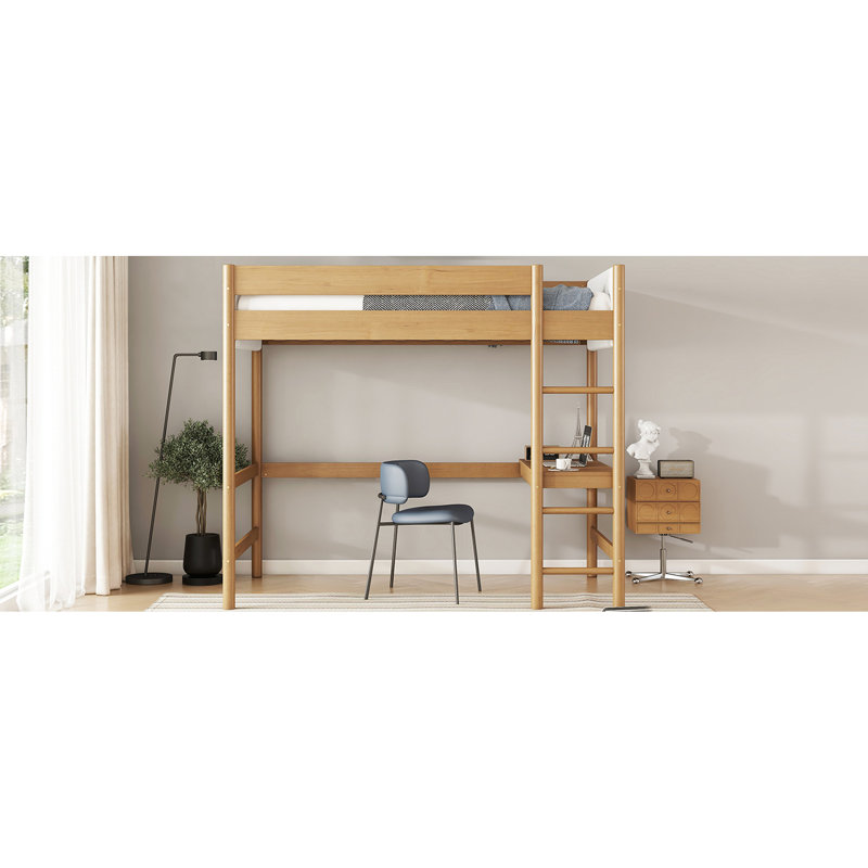 Lit mezzanine simple avec bureau et matériaux de construction - Tête de lit en molleton fiable avec rangement spacieux sous le lit