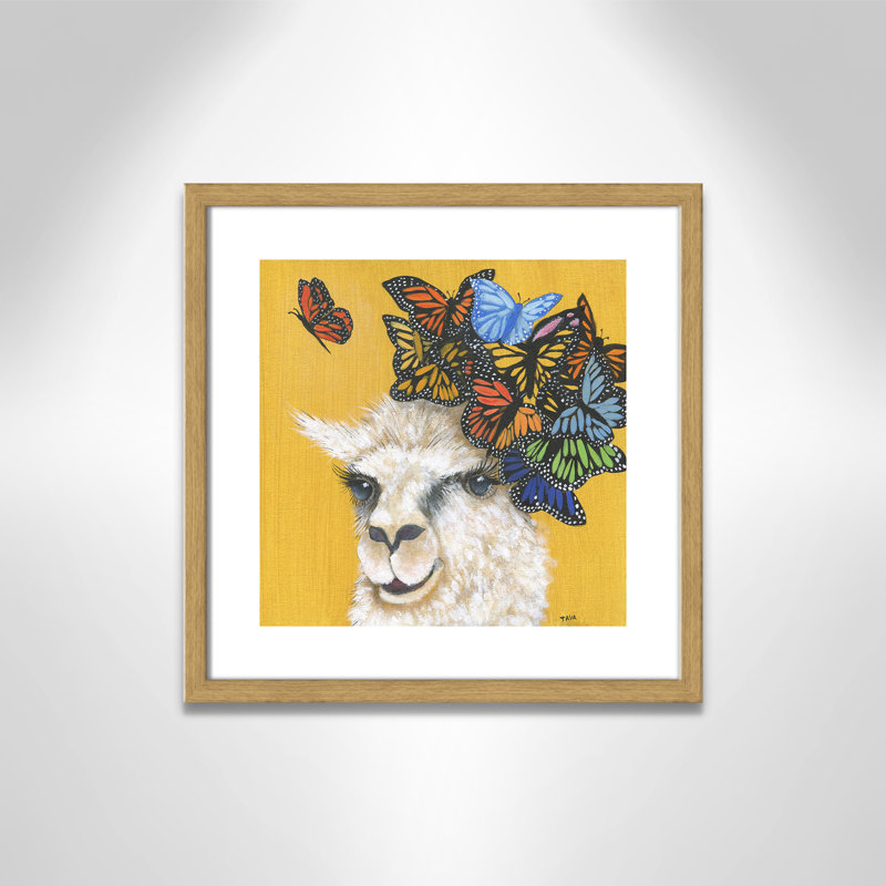 Art sur toile llama, H 17 po x l 17 po x P 1,18 po, Cadre en chêne