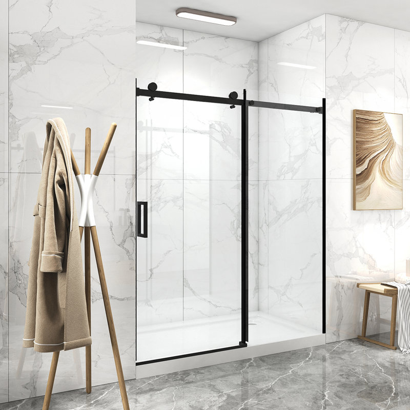 56"-60"W x 70"H Frameless Shower Door, Sliding Shower Door, with Premium 5/16"(8mm) Thick Tempered Glass Shower Enclosure,Double Side Easy Clean Coat,Matte Black Finished With Buffer