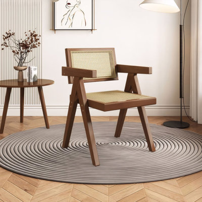 Modern Mid Century Dining Chair, Rattan Accent Chairs, Comfy Armchairs, Outdoor Wood Chairs with Armrest for Bedroom Living Room Reading Room Dining Kitchen, Brown