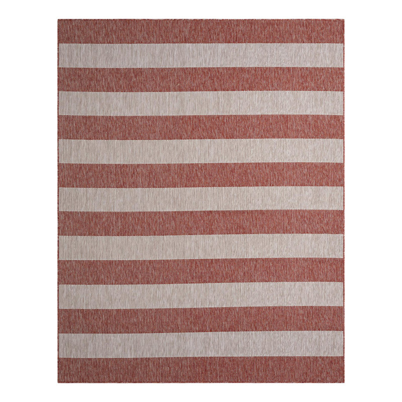 Simkins Striped Red/Gray Indoor / Outdoor Area Rug, Rectangle 5'3" x 7'1"