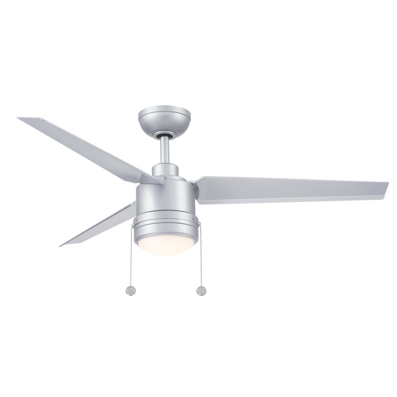 PC/DC 52 inch Indoor/Outdoor Ceiling Fan with LED Light Kit and Pull Chains - Silver, Silver