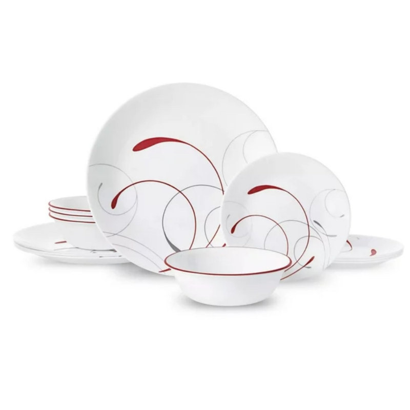 Service de table rond blanc et rouge 12 pièces