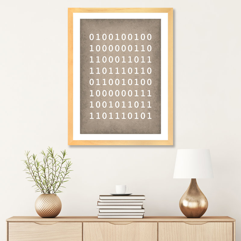 Code binaire «I Love You», reproduction d'art textuel, Papier encadré de bois naturel, Blanc, H 32 po x l 24 po x P 1 po