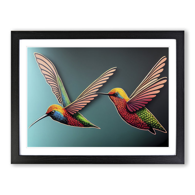 Two Hummingbirds - Single Picture Frame Print, Black, 46cm H x 64cm W x 2cm D