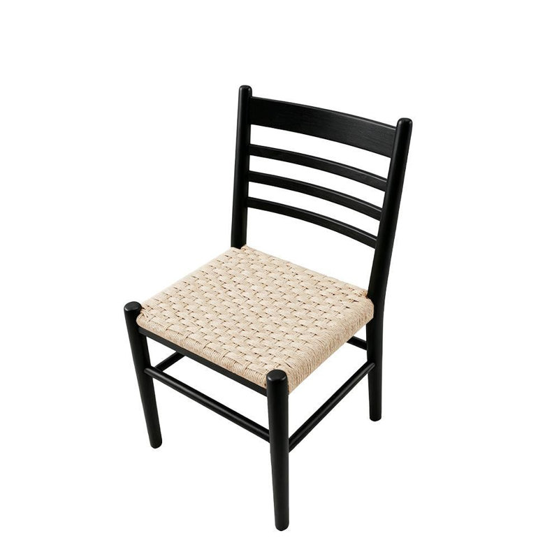 Chaise d'appoint moderne du milieu du siècle en bois massif, chaise de salle à manger à dossier échelle, avec assise tissée (ensemble de 2)