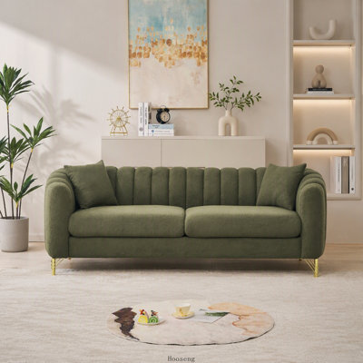 Canapé surdimensionné Teddy 3 places de 83 pouces, capitonné profond, avec pieds en métal doré, vert